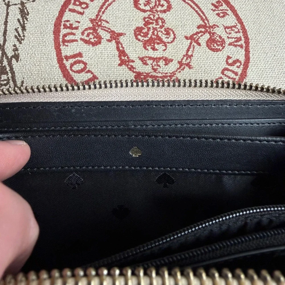 Kate Spade New York Saffiano Leather Zip Around Continental Wallet Black Cream